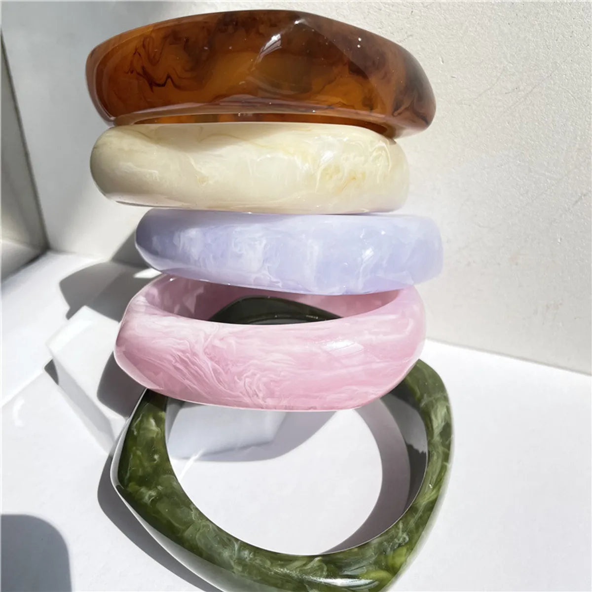 Custom bracelets with unique designs-Simple Style Marble Arylic Resin Wholesale Bangle