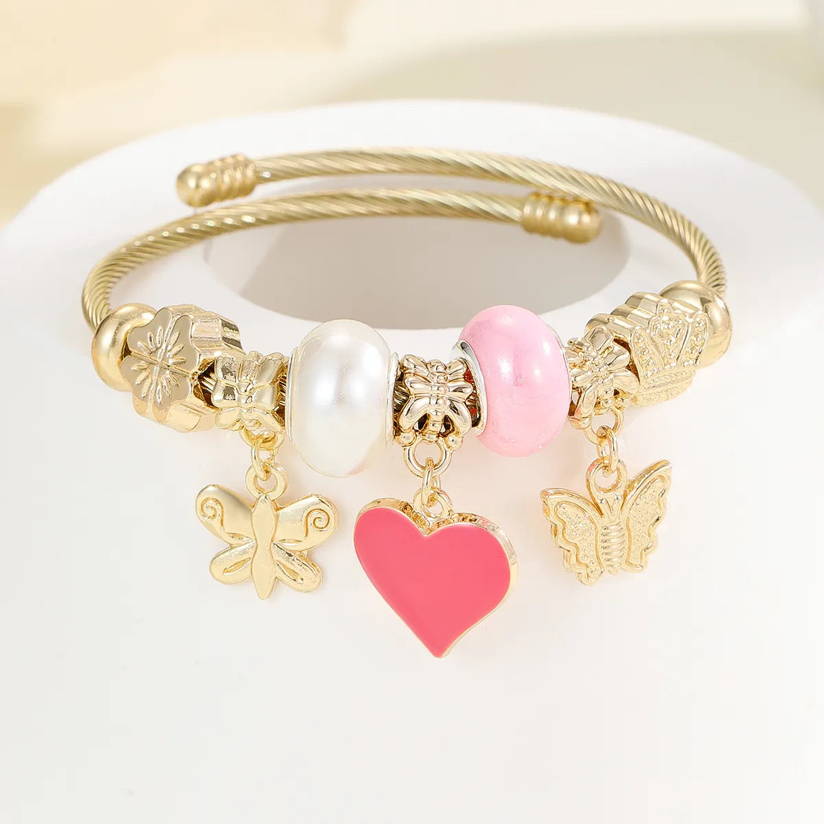 Stunning silver bangles for women-Elegant Lady Classic Style Palm Heart Shape Butterfly Gold Plated Rhinestones 304 Stainless Steel Alloy Wholesale Bangle