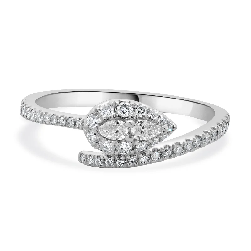 Classic engagement rings with emerald accents-10 Karat White Gold Diamond Snake Bypass Ring