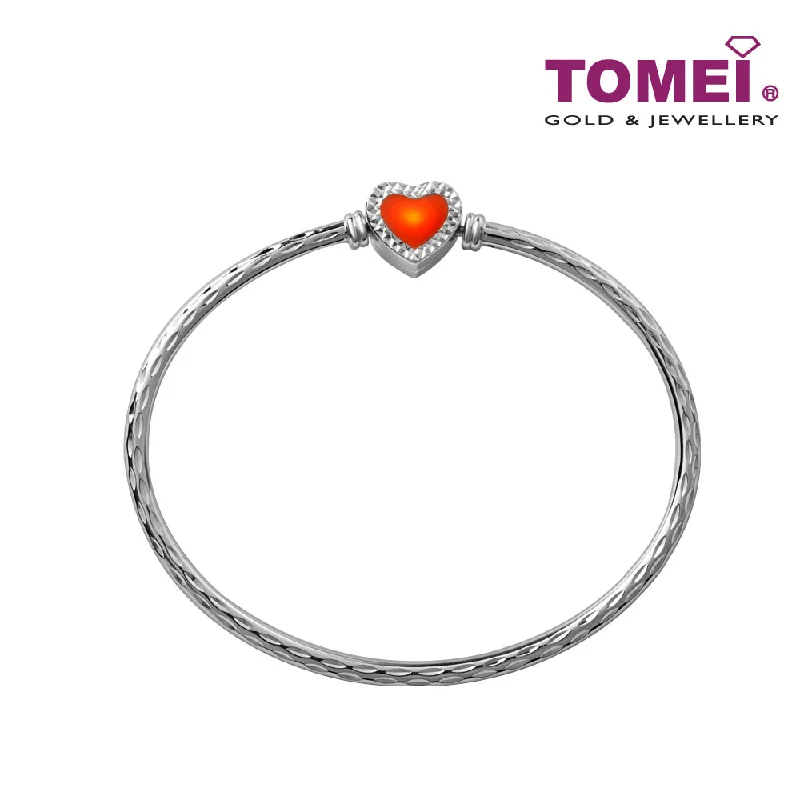 Personalized bangles with engravings-Chomel Bangle | Tomei White Gold 585 (14K) (B1036)