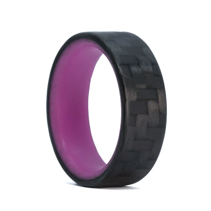 Modern engagement rings for women-Purple Glow in the Dark Interior Carbon Fiber Men's Wedding Band