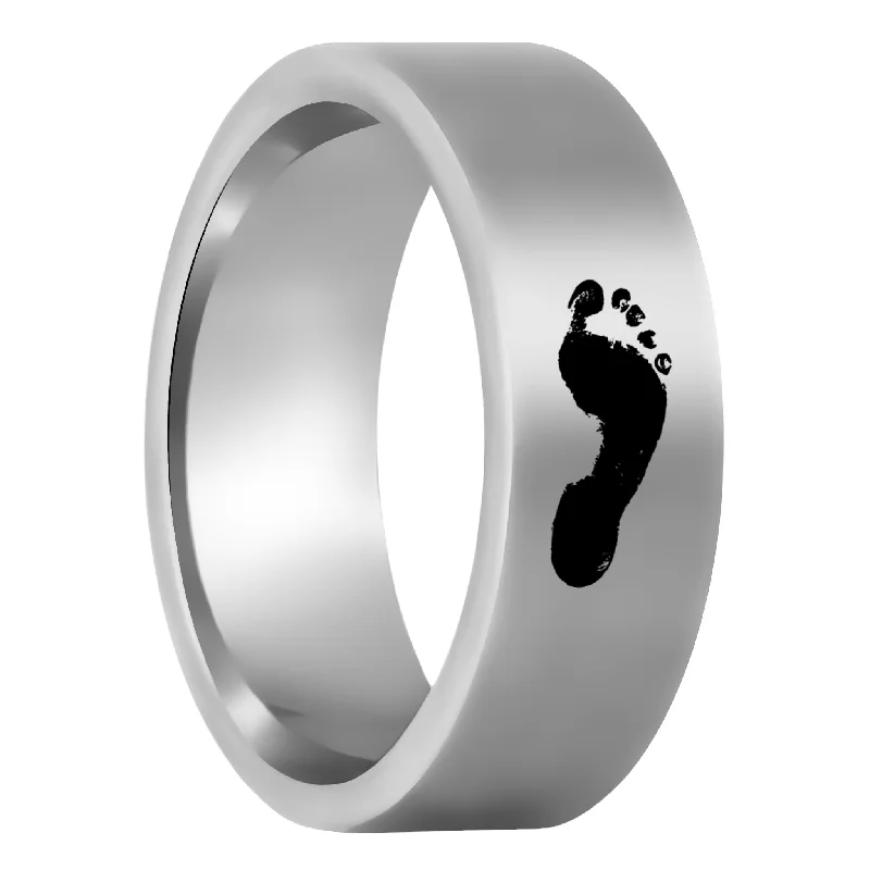 Beautiful rings with intricate designs-Custom Footprint Tungsten Men's Ring