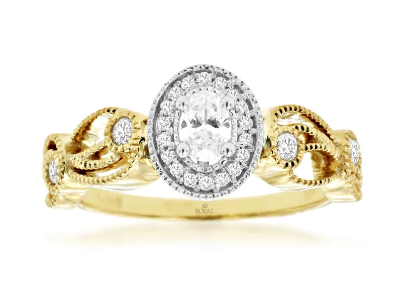 Luxury engagement rings with white sapphires-Open Swirl Oval Diamond Halo Engagement Ring in 14k Yellow and White Gold, 0.40cttw