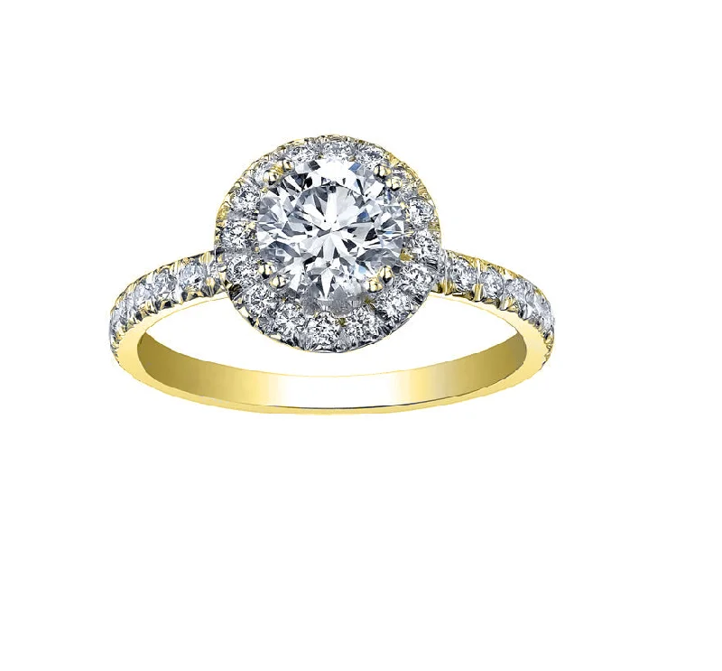 Custom engagement rings with halo settings-18kt Yellow Gold 1.66cttw Round Halo Engagement Ring. Circle of Love