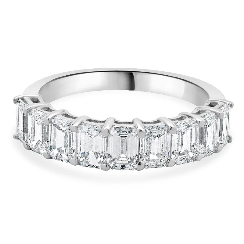 Stunning engagement rings with pear-shaped diamonds-14 Karat White Gold Emerald Cut Diamond Band