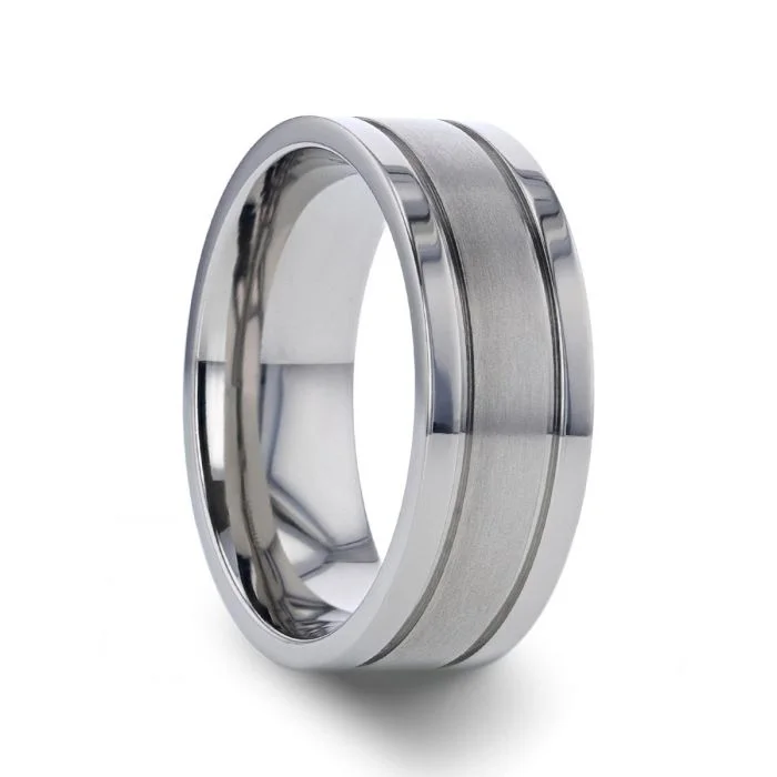 Modern engagement rings for women-Grooved Titanium Men's Wedding Band with Satin Finish