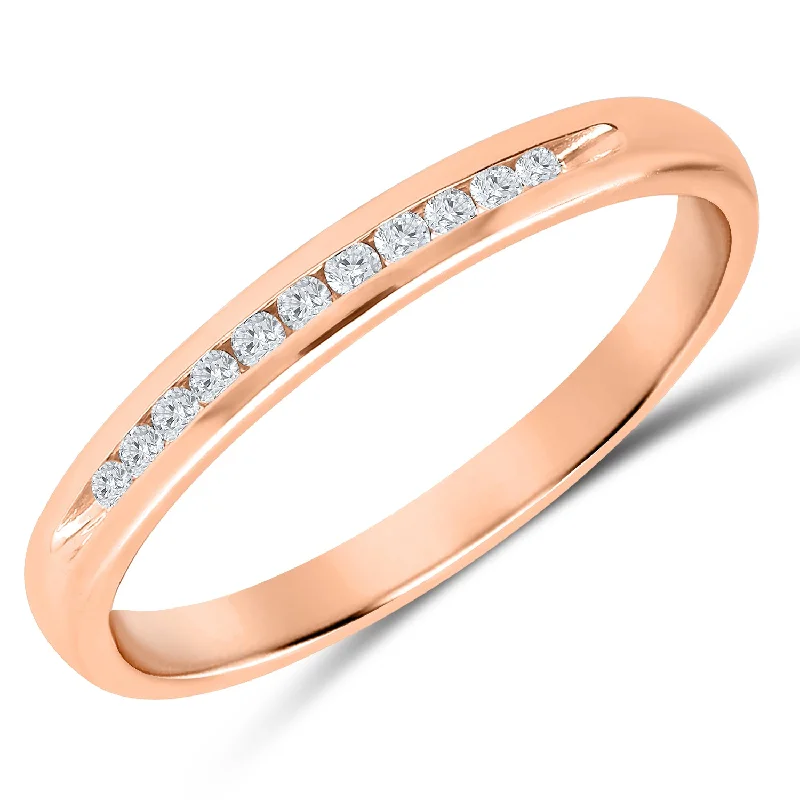 Classic engagement rings with diamond pave-Rose Gold Channel Set Diamond Band, 0.10 cctw