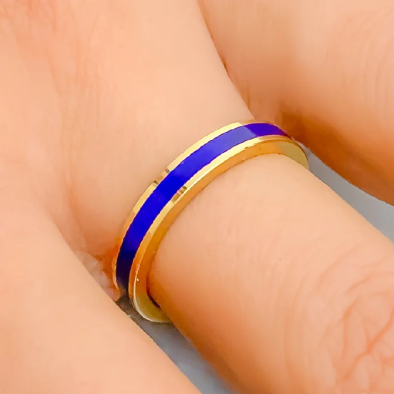 Custom-designed diamond rings-Sophisticated Royal Blue 22k Gold Enamel Band