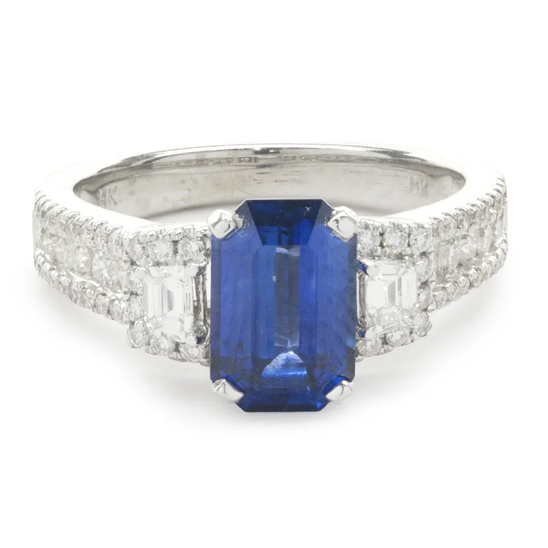 Elegant engagement rings with pear-shaped diamonds-14 Karat White Gold Sapphire and Diamond Ring