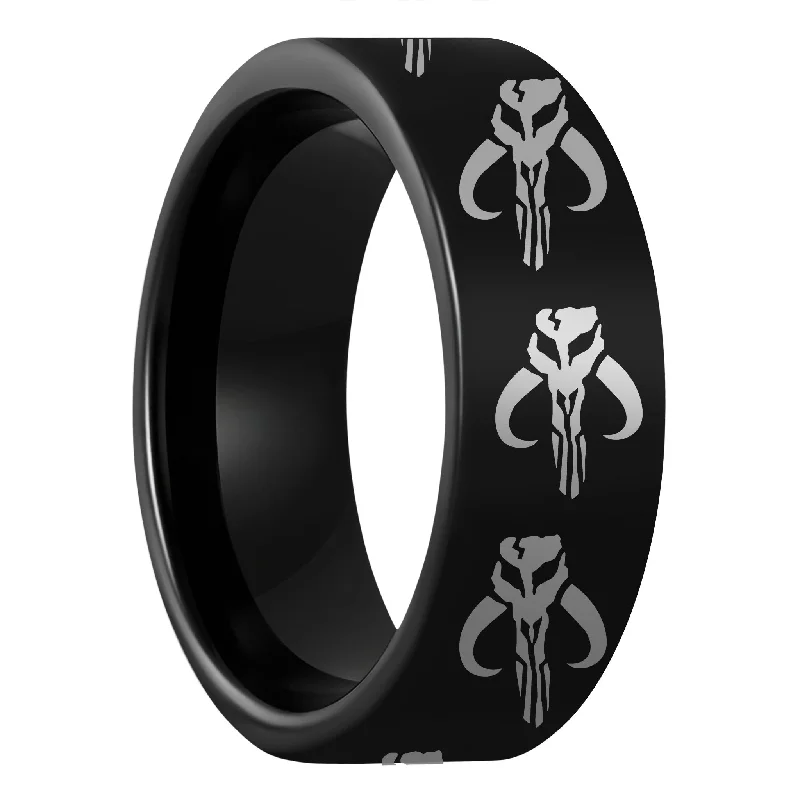 Affordable rings for budget-conscious buyers-Star Wars Mandalorian Symbol Black Tungsten Wedding Band