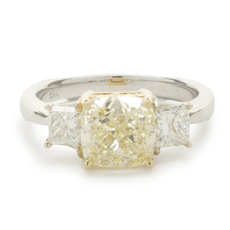 Vintage engagement rings with filigree settings-18 Karat White & Yellow Gold Cushion Cut Diamond Engagement Ring