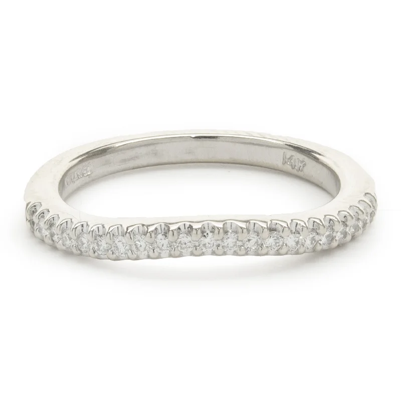 Classic engagement rings with radiant cut diamonds-14 Karat White Gold Diamond Wave Band