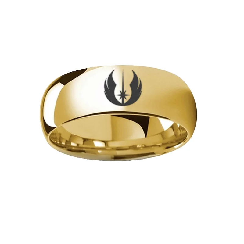 Elegant platinum rings for women-Star Wars Jedi Order Symbol Gold Tungsten Wedding Band