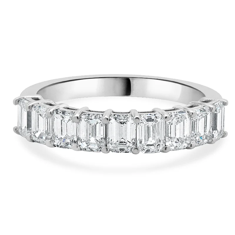 Classic engagement rings with diamond pave-14 Karat White Gold Emerald Cut Diamond Band