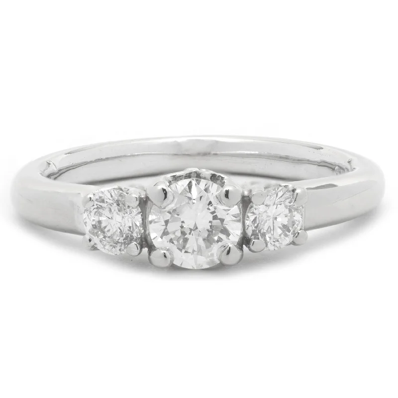 Elegant engagement rings with diamonds-14 Karat White Gold Three Stone Round Brilliant Cut Diamond Engagement Ring