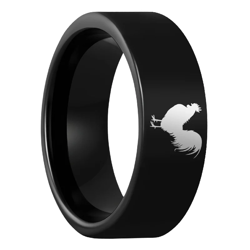 Simple wedding rings for women-Rooster Black Tungsten Men's Wedding Band