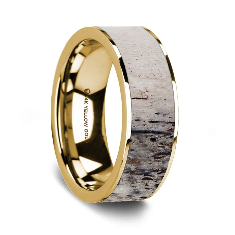 Elegant platinum rings for women-Ombre Deer Antler Inlay 14k Yellow Gold Men's Wedding Band