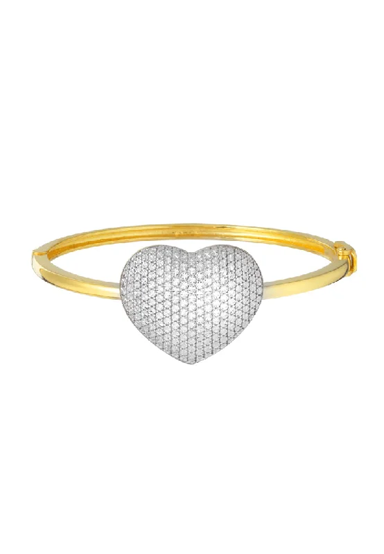 Affordable charm bracelets for women-TOMEI Diamond Cut Collection Heart Bangle, Yellow Gold 916