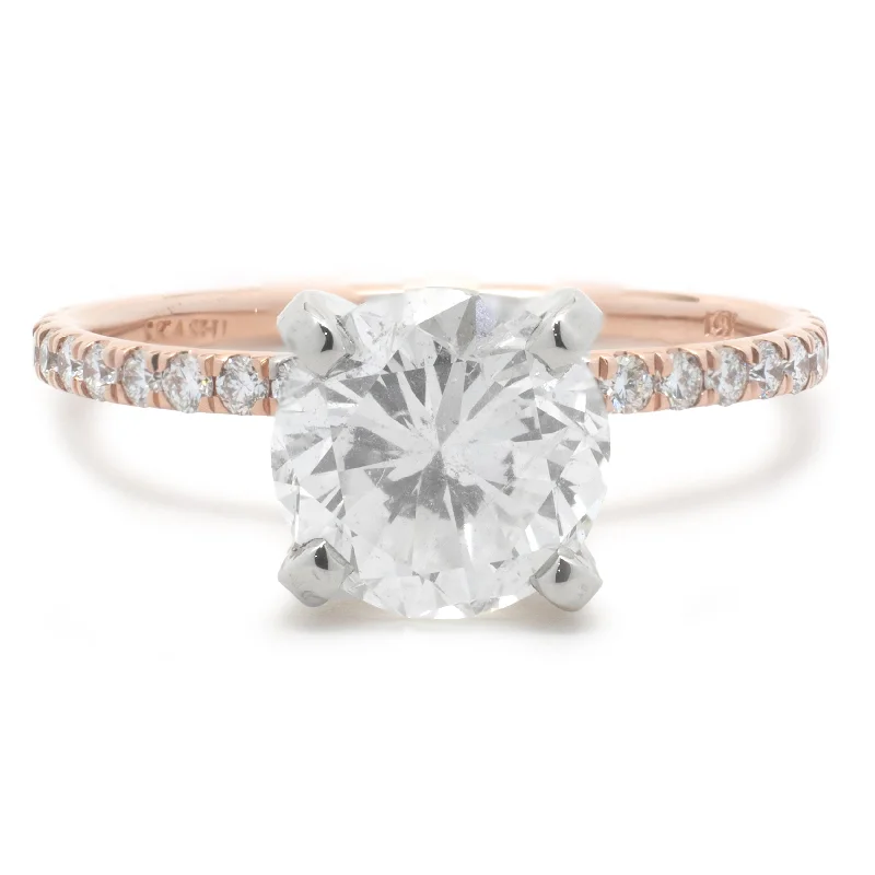 Simple and elegant engagement rings-14 Karat Rose Gold Round Brilliant Cut Diamond Engagement Ring