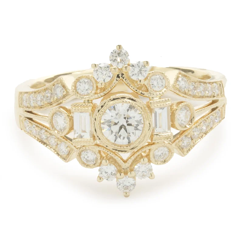 Elegant engagement rings with cushion cut diamonds-14 Karat Yellow Gold Deco Style Diamond Ring