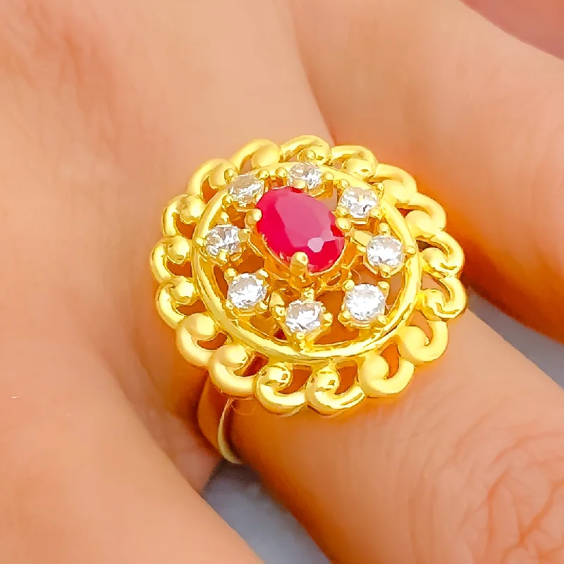 Gold rings for everyday wear-Decorative Glowing 22k Gold CZ Statement Ring