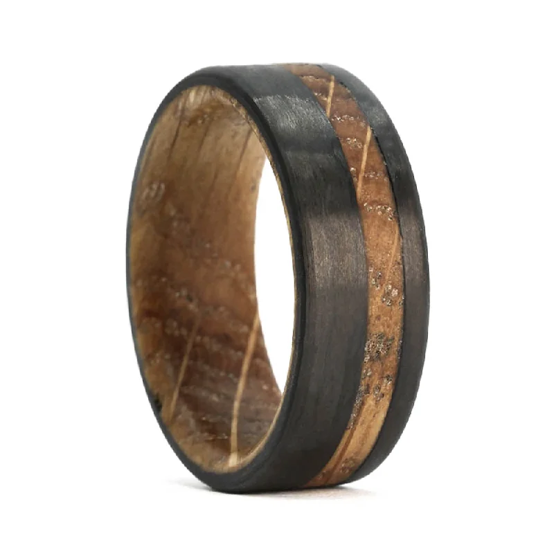 Gorgeous rose gold rings for women-Carbon Fiber and Whiskey Barrel Wood Men's Wedding Band