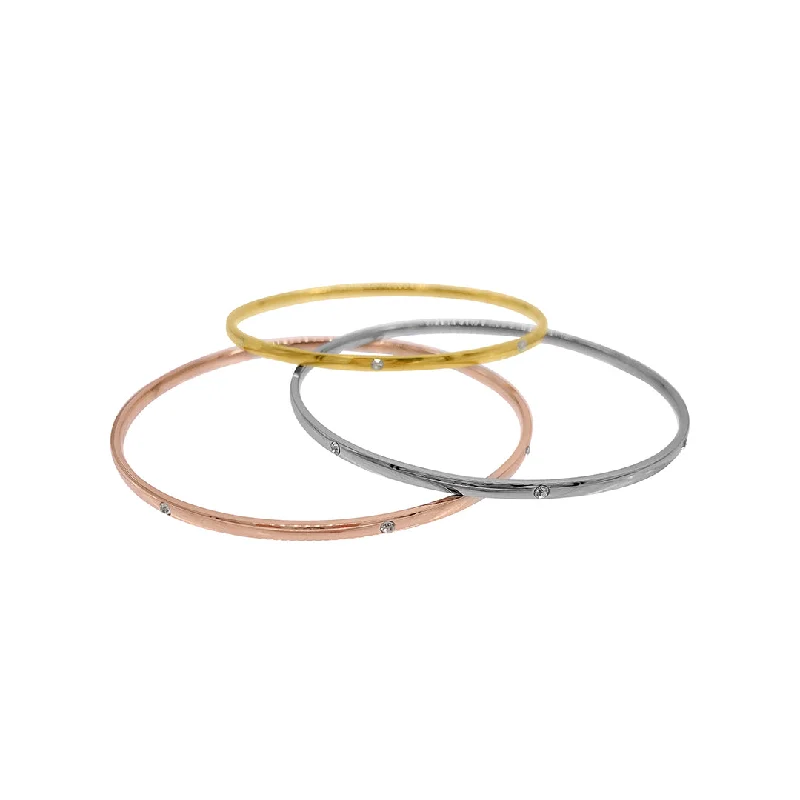 Trendy bangles with mixed metals-Tarnish Resistant Tri-Color Trio Bangle Set