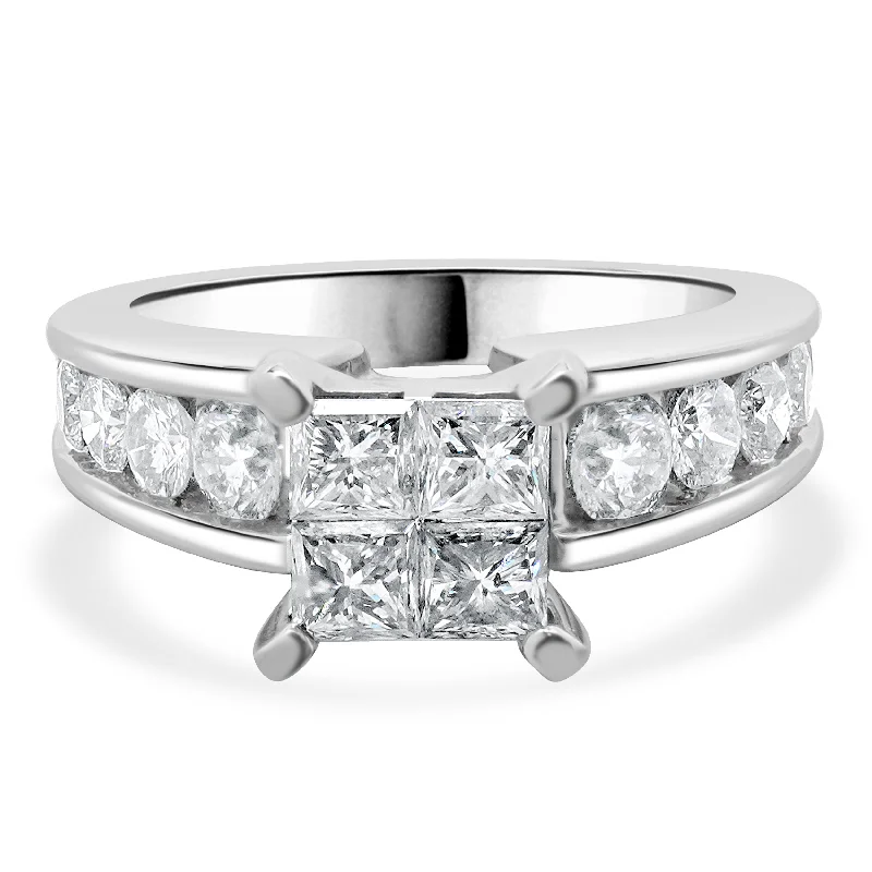 Luxury engagement rings with pave diamonds-14 Karat White Gold Quad Set Princess Cut Diamond Engagement Ring