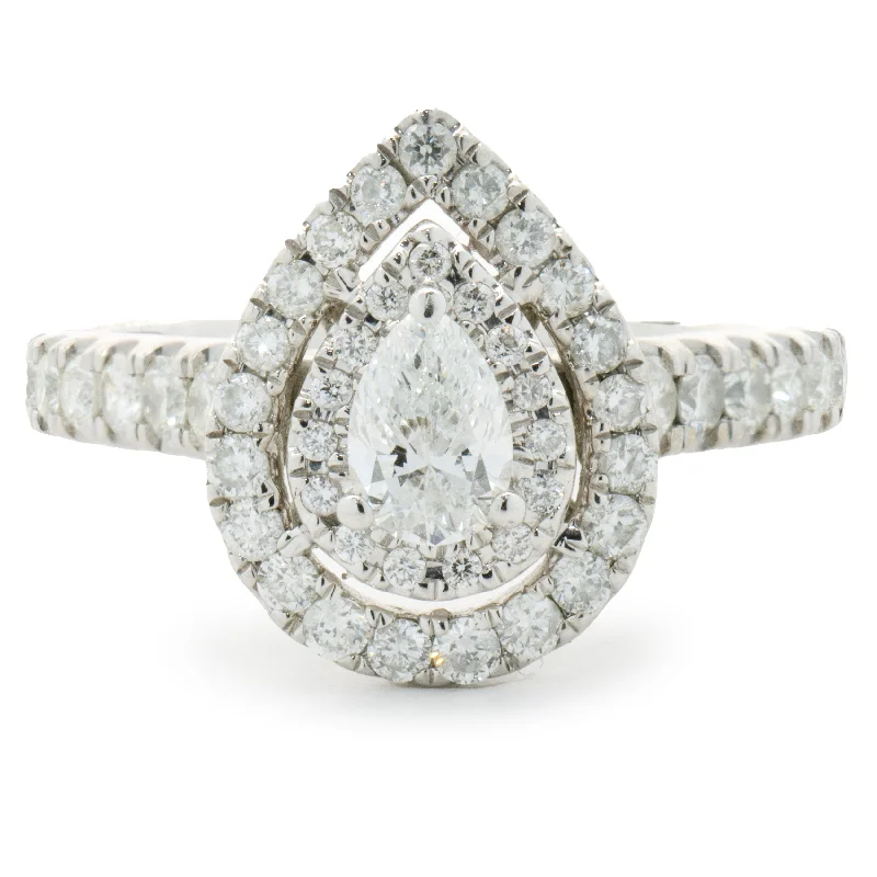 Beautiful vintage engagement rings-14 Karat White Gold Pear Cut Diamond Engagement Ring