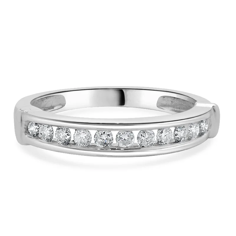 Timeless engagement rings with solitaire diamonds-14 Karat White Gold Round Brilliant Cut Channel Set Diamond Band