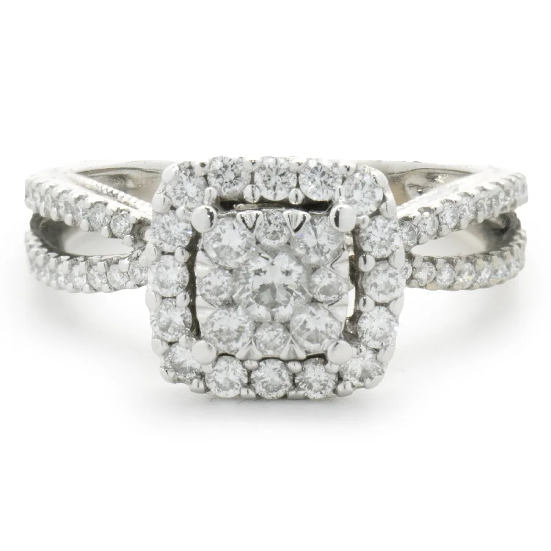 Elegant engagement rings with twisted bands-14 Karat White Gold Diamond Cluster Engagement Ring