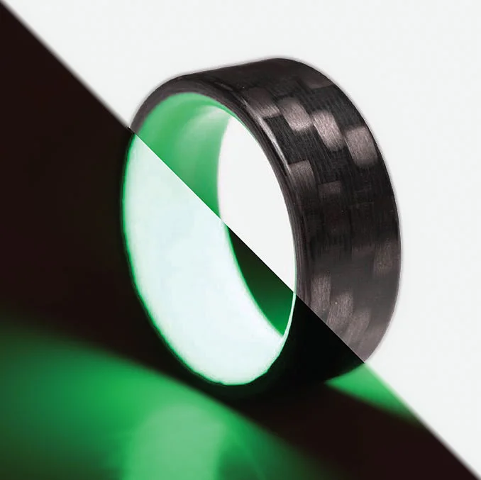 Custom wedding rings with engraving-Green Glow in the Dark Interior Carbon Fiber Men's Wedding Band