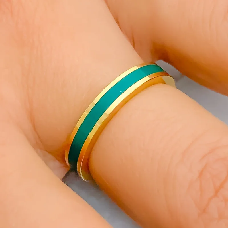 Unique rings with custom engravings-Exquisite Dark Green 22k Gold Enamel Band