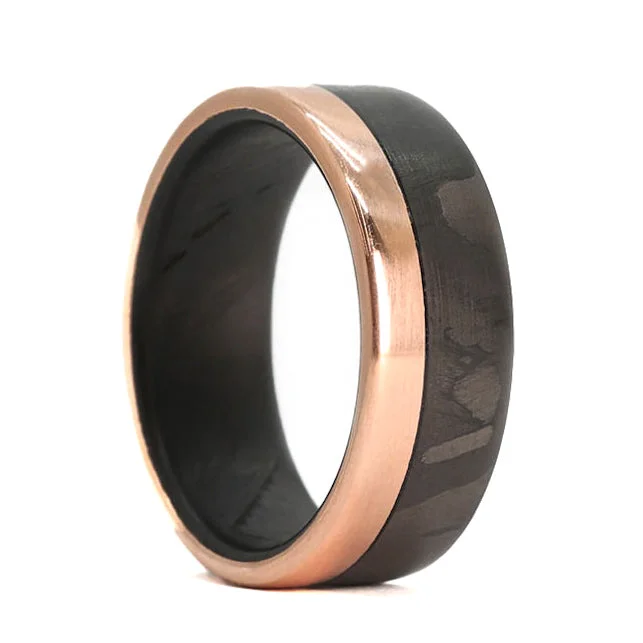 Statement rings with gemstones-Rose Gold and Carbon Fiber Men's Wedding Band