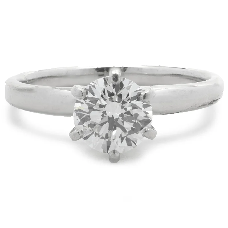 Elegant engagement rings with pave bands-Platinum Gold Round Brilliant Cut Diamond Engagement Ring