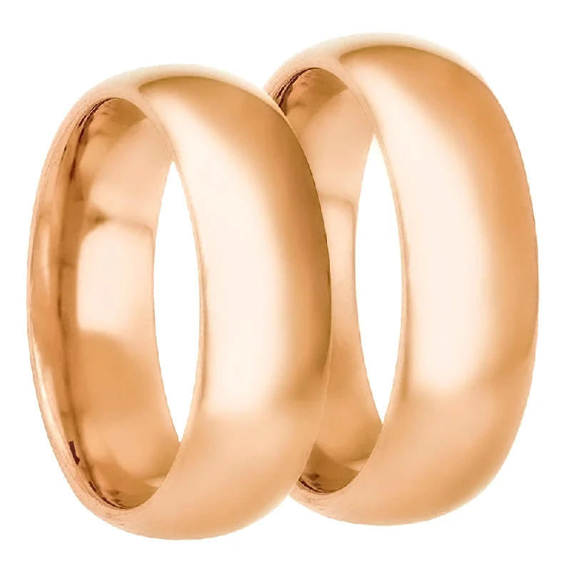 Simple gold rings for women-Solid 14k Rose Gold Couple's Matching Wedding Band Set