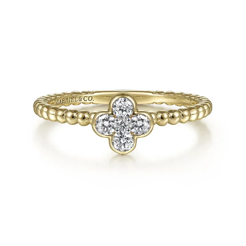 Affordable engagement rings with moissanite-Bujukan Beaded Yellow Gold Diamond Clover Cluster Ring, 0.20 cttw