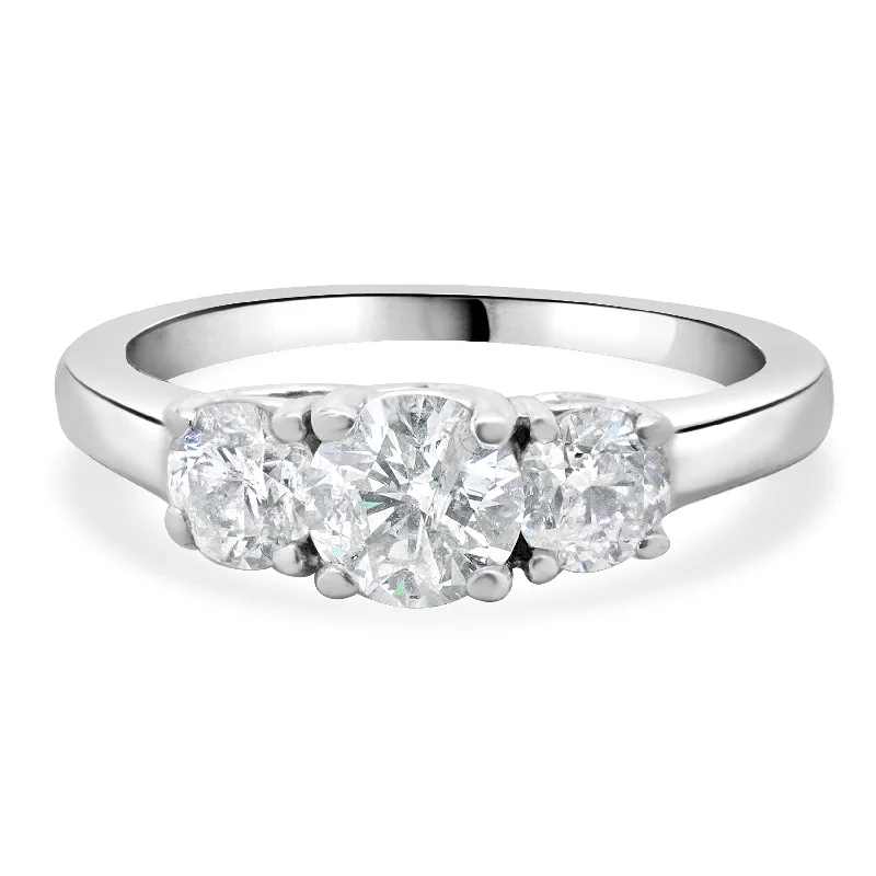 Stunning engagement rings with cushion halos-14 Karat White Gold Three Diamond Round Brilliant Cut Engagement Ring