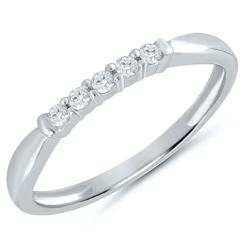 Elegant engagement rings with mixed gemstones-White Gold Diamond Anniversary Band with 5 Prong Set Diamonds, 0.10 cttw