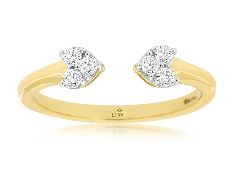 Elegant engagement rings with emerald stones-Open Top Round Diamond Heart Cluster Ring in 14k Yellow Gold, 0.18cttw