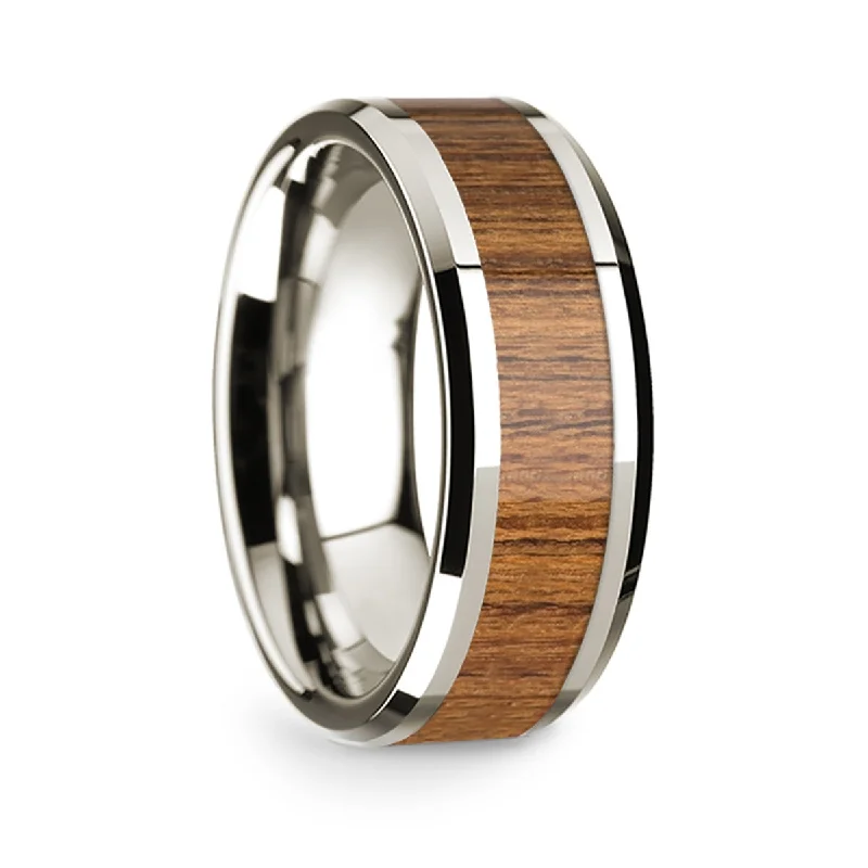 Beautiful wedding rings with sapphires-14k White Gold Men's Wedding Band with Teakwood Inlay