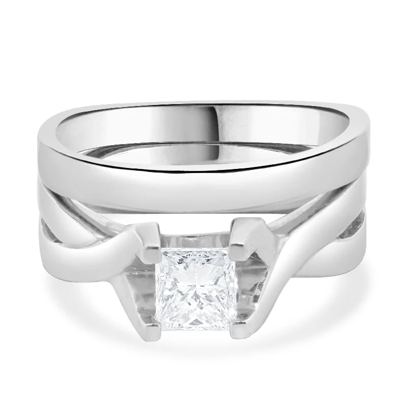 Classic round cut engagement rings-Platinum Princess Cut Diamond Wedding Set