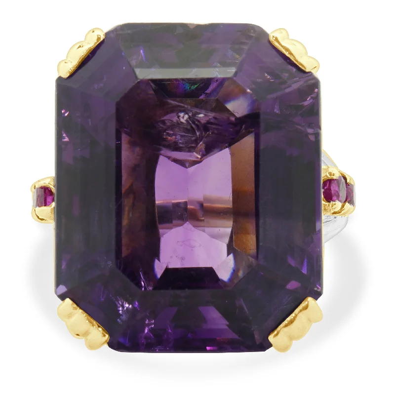 Unique engagement rings with colored diamonds-14 Karat Yellow Gold Retro Amethyst and Diamond Cocktail Ring