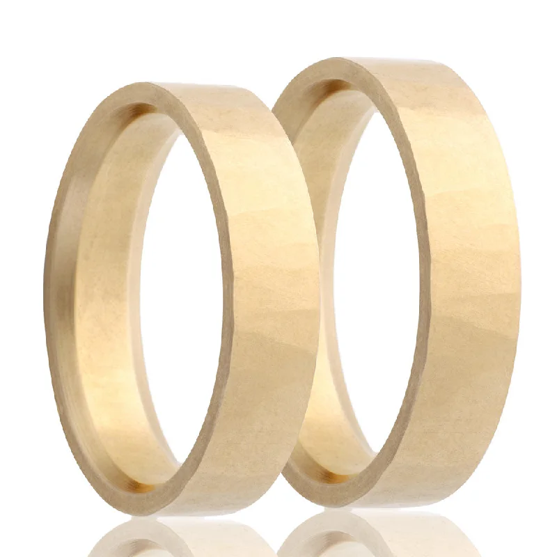 Trendy rings for modern women-14k Yellow Gold Forged Finish Couple's Matching Wedding Band Set