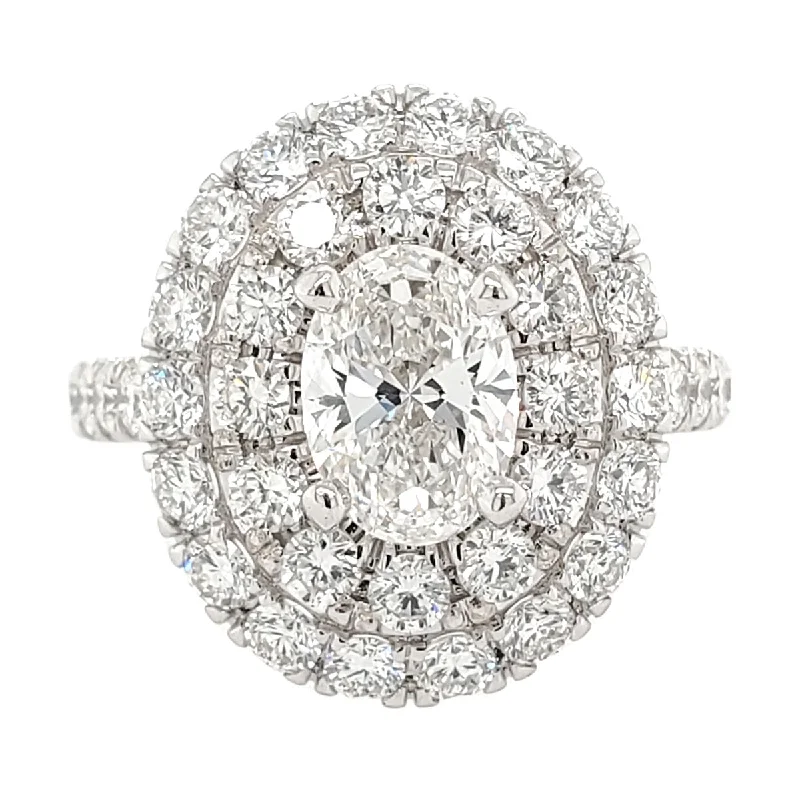 Designer engagement rings with intricate settings-Double Halo Oval Diamond Engagement Ring, 2.89 cttw