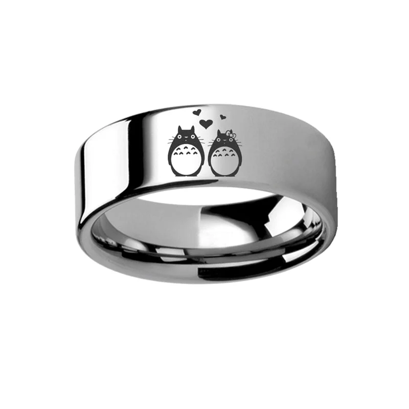 Classic solitaire diamond rings-My Neighbor Totoro Tungsten Men's Wedding Band