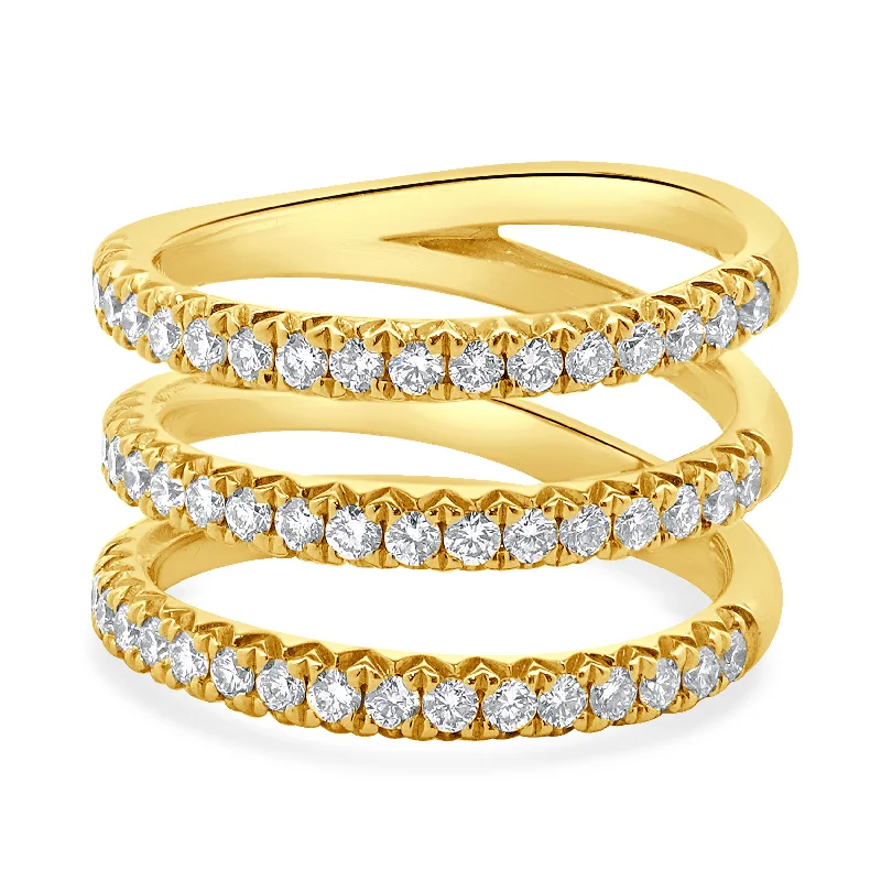 Simple engagement rings with sapphire accents-14 Karat Yellow Gold Three Row Diamond Band