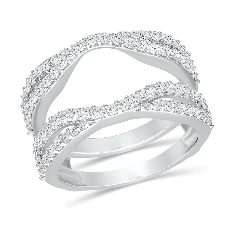 Beautiful three-stone engagement rings-White Gold Diamond Engagement Ring Guard with 82 Diamonds, 1.0 cttw