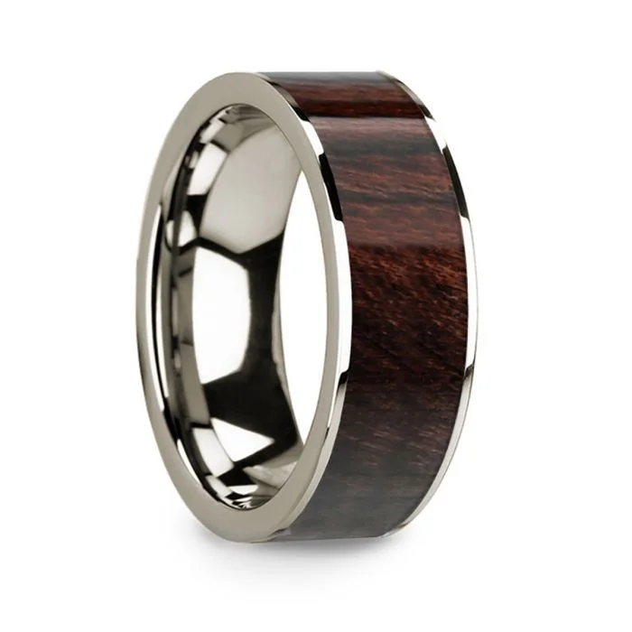 Gold rings for everyday wear-Bubinga Wood Inlay 14k White Gold Men's Wedding Band