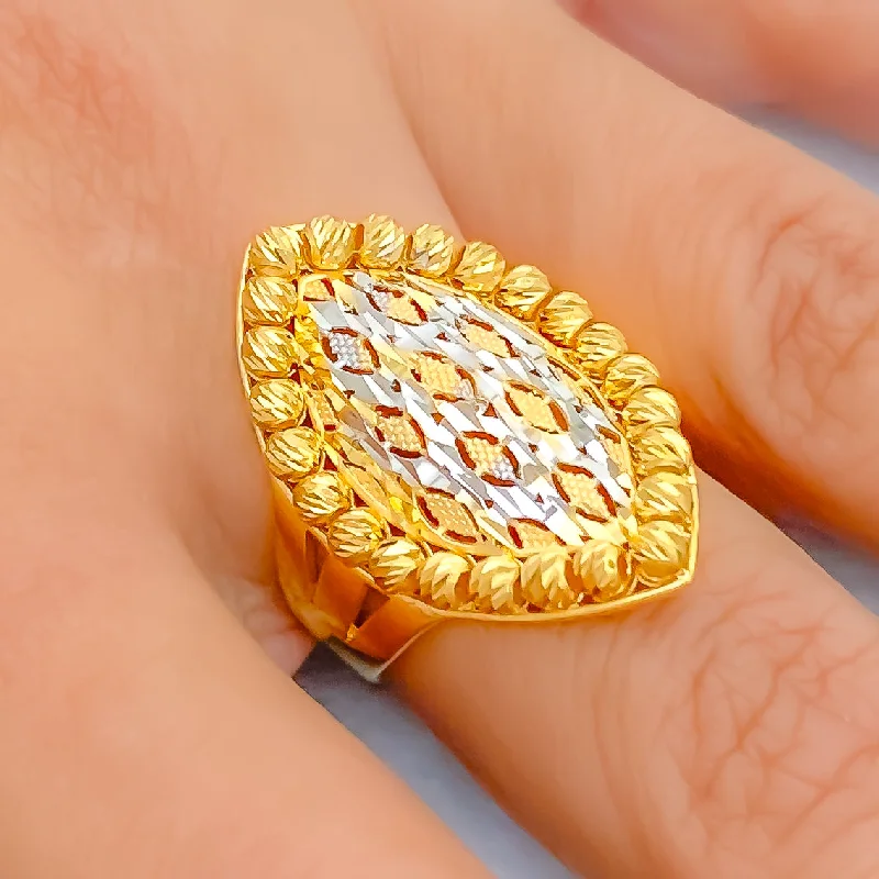 Elegant gold rings for women-Two-Tone Stately 22k Gold Ring